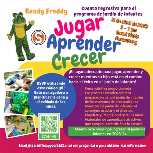 Ready Freddy- Cuenta regresiva para el programa de jardin de infantes, 13 de abril de 2023, 5-7pm, Grant Watts Elementary